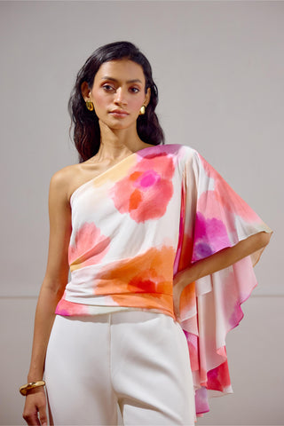 One-Shoulder Top – Multicolor Resort-Day Draped – Lavanya Ahuja