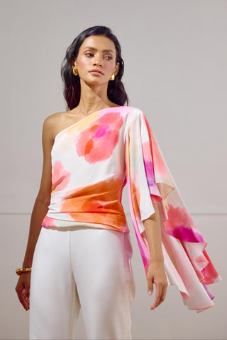 One-Shoulder Top – Multicolor Resort-Day Draped – Lavanya Ahuja