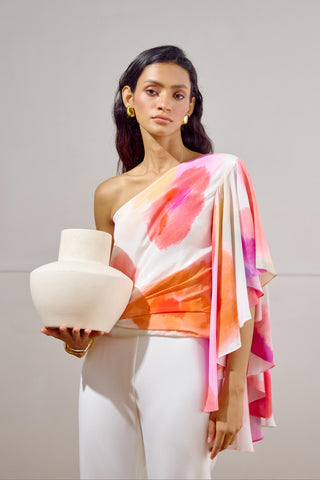One-Shoulder Top – Multicolor Resort-Day Draped – Lavanya Ahuja