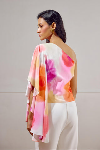 One-Shoulder Top – Multicolor Resort-Day Draped – Lavanya Ahuja