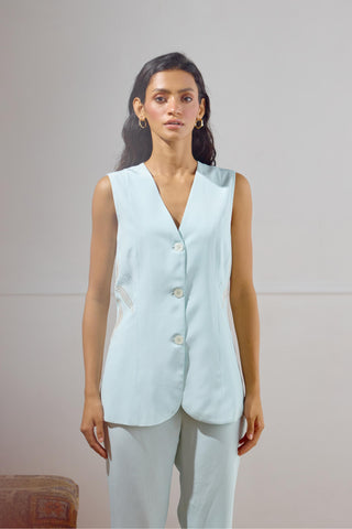 Waistcoat with Pant – Blue Resort-Day Long – Lavanya Ahuja