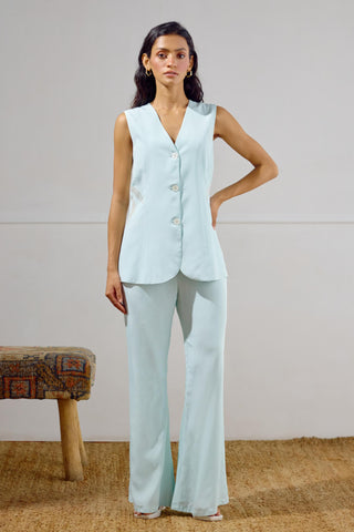 Waistcoat with Pant – Blue Resort-Day Long – Lavanya Ahuja