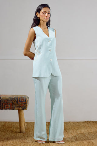 Waistcoat with Pant – Blue Resort-Day Long – Lavanya Ahuja