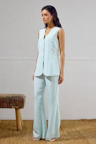 Waistcoat with Pant – Blue Resort-Day Long – Lavanya Ahuja