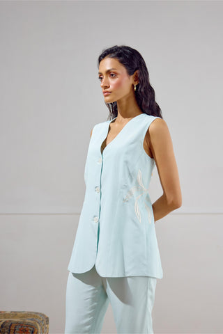 Waistcoat with Pant – Blue Resort-Day Long – Lavanya Ahuja