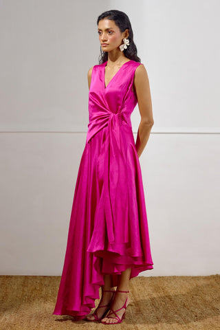 Tie-Up Dress – Pink Resort-Day Asymmetrical – Lavanya Ahuja