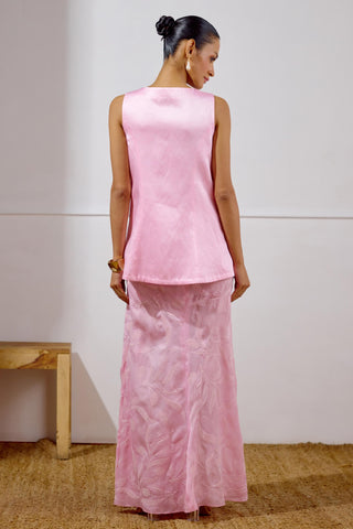 Draped Skirt Set – Pink Resort-Day Tie-Up Top – Lavanya Ahuja