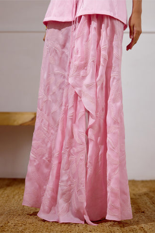 Draped Skirt Set – Pink Resort-Day Tie-Up Top – Lavanya Ahuja