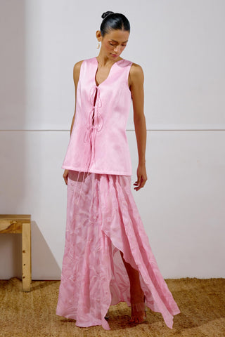Draped Skirt Set – Pink Resort-Day Tie-Up Top – Lavanya Ahuja