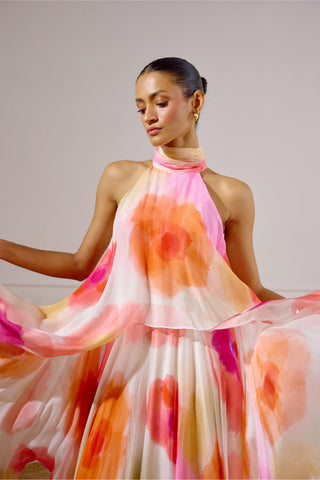 Multicolor resort-day asymmetrical layered dress