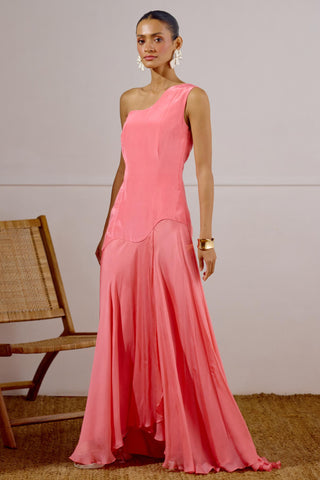 Drop Waist Dress – Pink Resort-Day Asymmetrical – Lavanya Ahuja