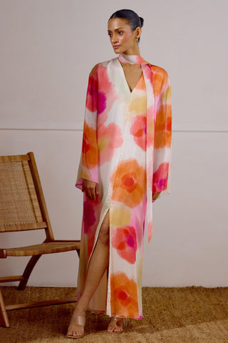 Kaftan Dress with Scarf Detail – Multicolor Resort-Day – Lavanya Ahuja