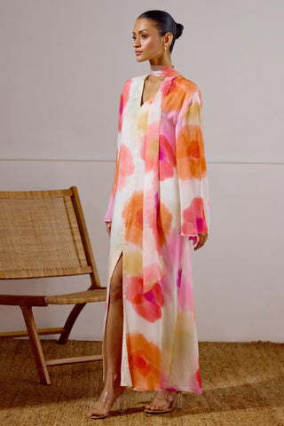 Kaftan Dress with Scarf Detail – Multicolor Resort-Day – Lavanya Ahuja