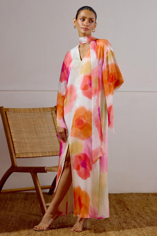Kaftan Dress with Scarf Detail – Multicolor Resort-Day – Lavanya Ahuja