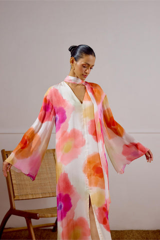 Kaftan Dress with Scarf Detail – Multicolor Resort-Day – Lavanya Ahuja