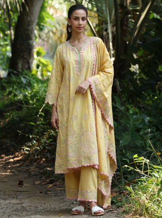 Yellow malgudi days aavya kurta set