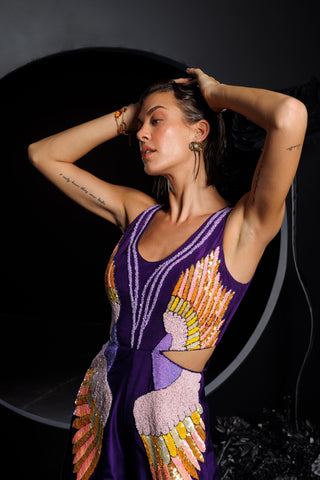 Purple heaven of ferns sequin jumpsuit