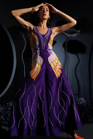 Purple heaven of ferns sequin jumpsuit
