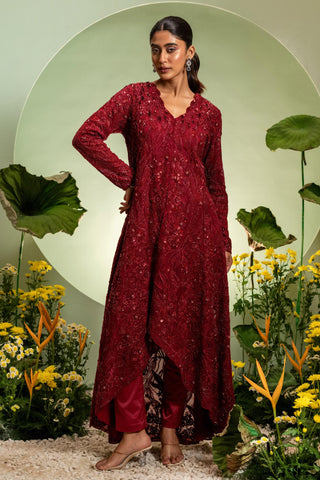 Long Jacket Set for Indian Wedding – Red Eden by Pallavi Poddar