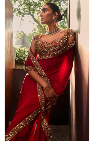 Saree Set Indian Wedding Red Elegant by Tamanna Punjabi Kapoor