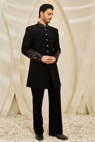 Indowestern Set for Indian Wedding - Black Veil Set by Sarab Khanijou