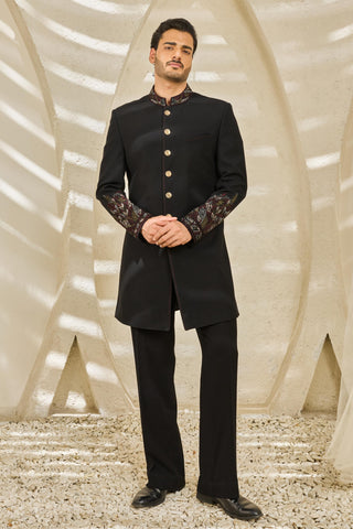 Indowestern Set for Indian Wedding - Black Veil Set by Sarab Khanijou