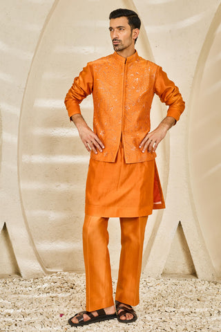 Waistcoat Set for Indian Wedding - Orange Emberline Set by Sarab Khanijou