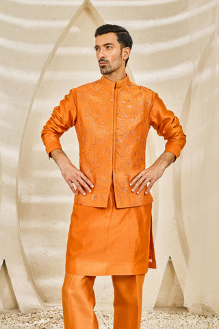 Waistcoat Set for Indian Wedding - Orange Emberline Set by Sarab Khanijou
