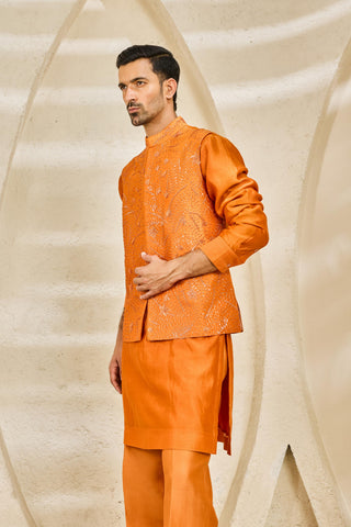 Waistcoat Set for Indian Wedding - Orange Emberline Set by Sarab Khanijou