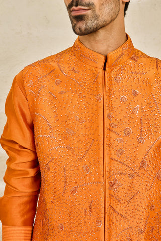 Waistcoat Set for Indian Wedding - Orange Emberline Set by Sarab Khanijou