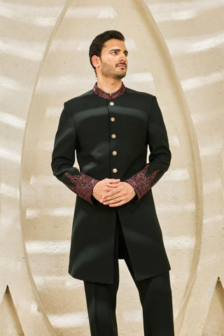 Indowestern Set for Indian Wedding - Green Gul Set by Sarab Khanijou