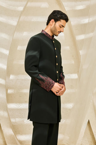 Indowestern Set for Indian Wedding - Green Gul Set by Sarab Khanijou