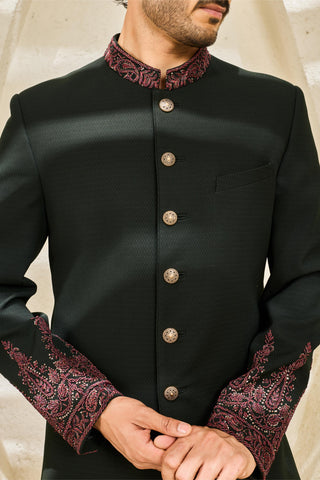 Indowestern Set for Indian Wedding - Green Gul Set by Sarab Khanijou