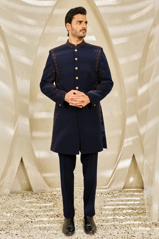 Indowestern Set for Indian Wedding - Blue Reverie by Sarab Khanijou