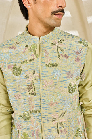 Green rangrez serene garden waistcoat set
