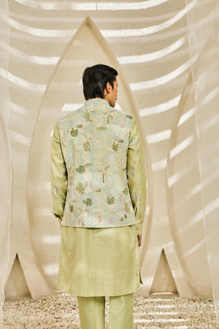 Green rangrez serene garden waistcoat set