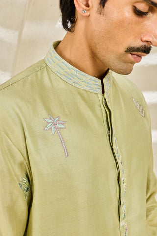 Green rangrez serene garden waistcoat set