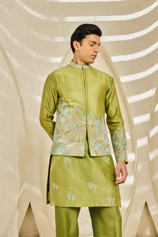 Waistcoat Set for Indian Wedding - Green Alpine Set by Sarab Khanijou