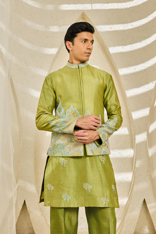 Waistcoat Set for Indian Wedding - Green Alpine Set by Sarab Khanijou