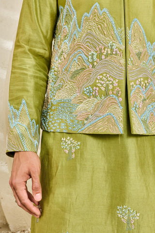 Waistcoat Set for Indian Wedding - Green Alpine Set by Sarab Khanijou
