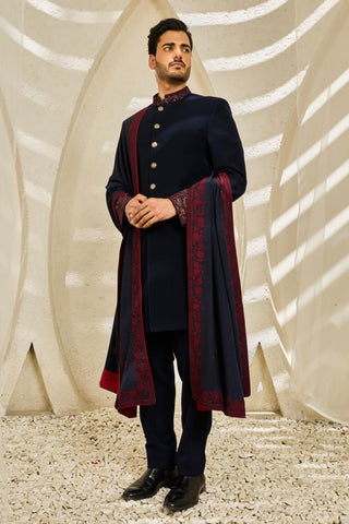 Indowestern Set for Indian Wedding - Blue Mehrab by Sarab Khanijou