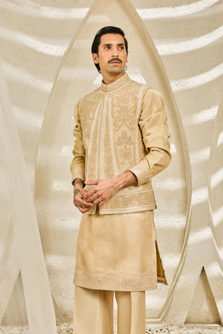 Waistcoat Set for Indian Wedding - Beige Sandstone Set by Sarab Khanijou