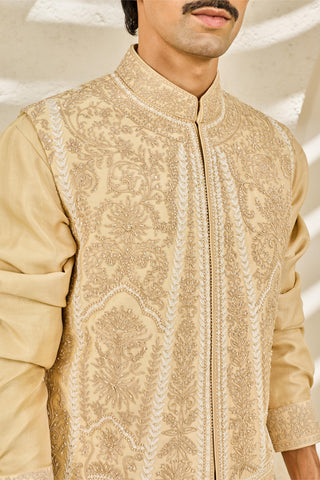 Waistcoat Set for Indian Wedding - Beige Sandstone Set by Sarab Khanijou