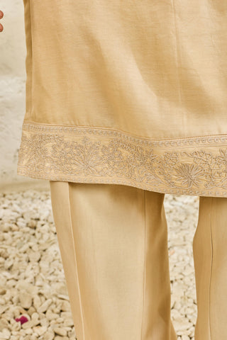 Waistcoat Set for Indian Wedding - Beige Sandstone Set by Sarab Khanijou
