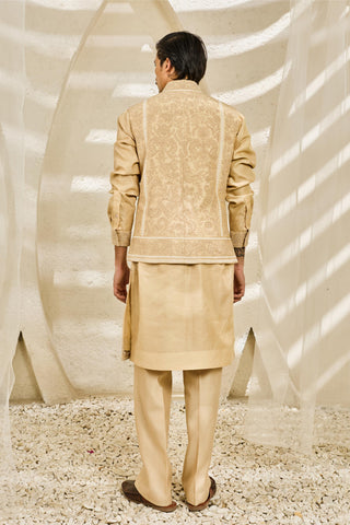 Waistcoat Set for Indian Wedding - Beige Sandstone Set by Sarab Khanijou