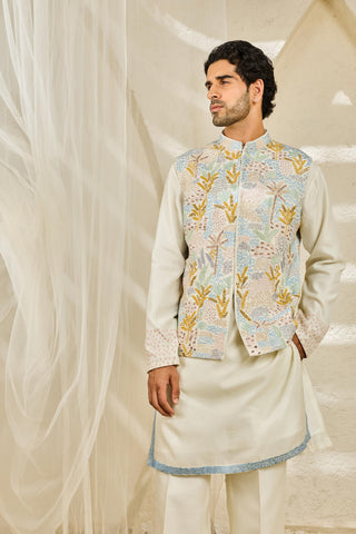 Waistcoat Set for Indian Wedding - White Serene Set by Sarab Khanijou