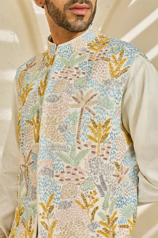 Waistcoat Set for Indian Wedding - White Serene Set by Sarab Khanijou