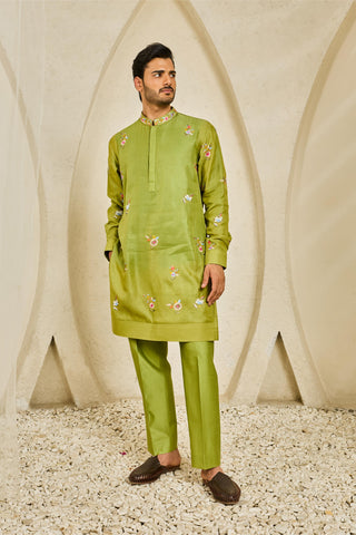 Green rangrez tota phool waistcoat set