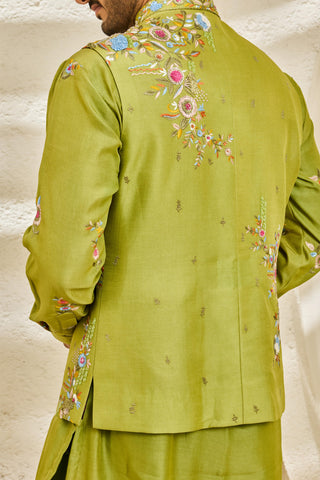 Waistcoat Set for Indian Wedding - Green Tota Phool by Sarab Khanijou