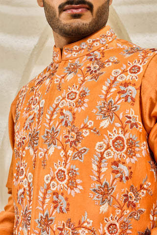 Waistcoat Set for Indian Wedding - Orange Bloom Set by Sarab Khanijou